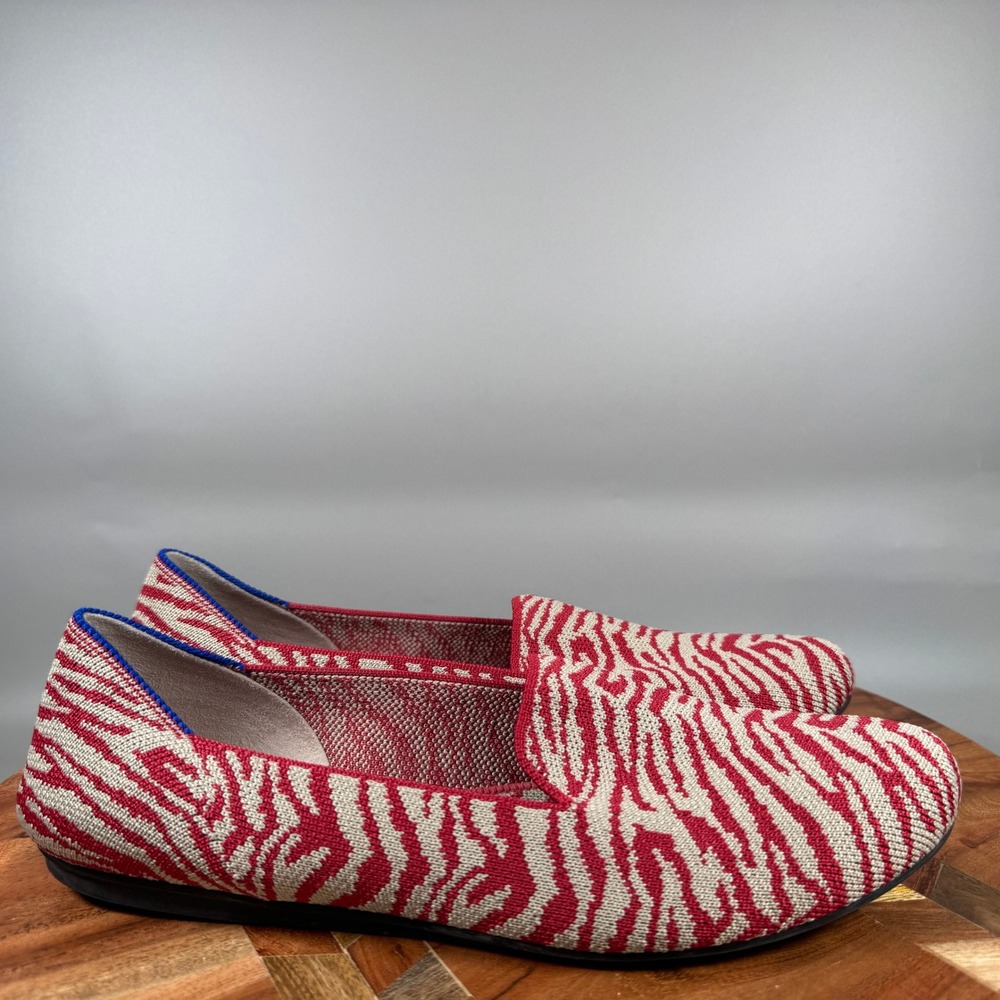 Rothys The Loafer Red Zebra Print Knit Slip On Shoes Womens 8.5 Sustainable